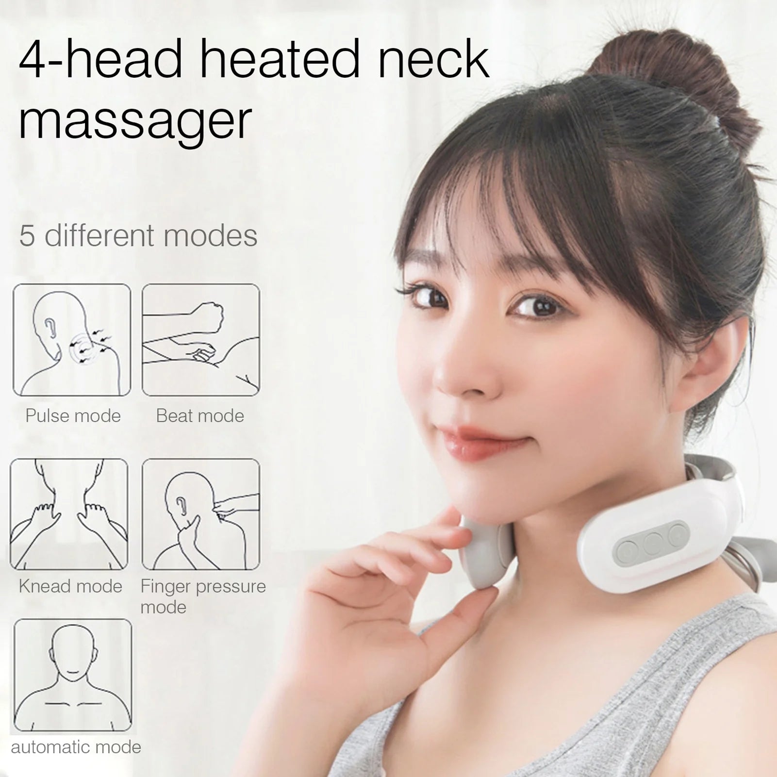 Cervical Massager 16 Modes USB Smart Pulse Heating 4 Head Neck Massager for Neck Tension Vibrator Heating Massager Relax Muscles