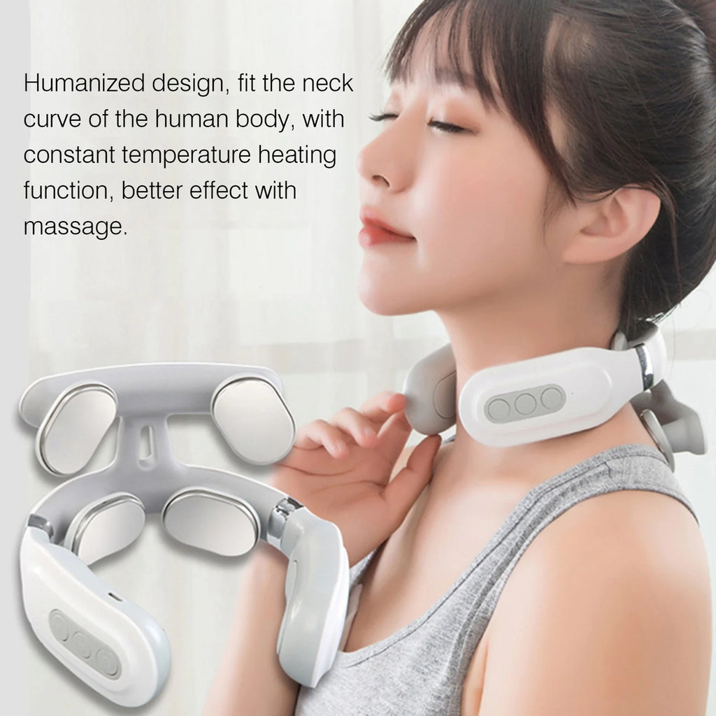 Cervical Massager 16 Modes USB Smart Pulse Heating 4 Head Neck Massager for Neck Tension Vibrator Heating Massager Relax Muscles